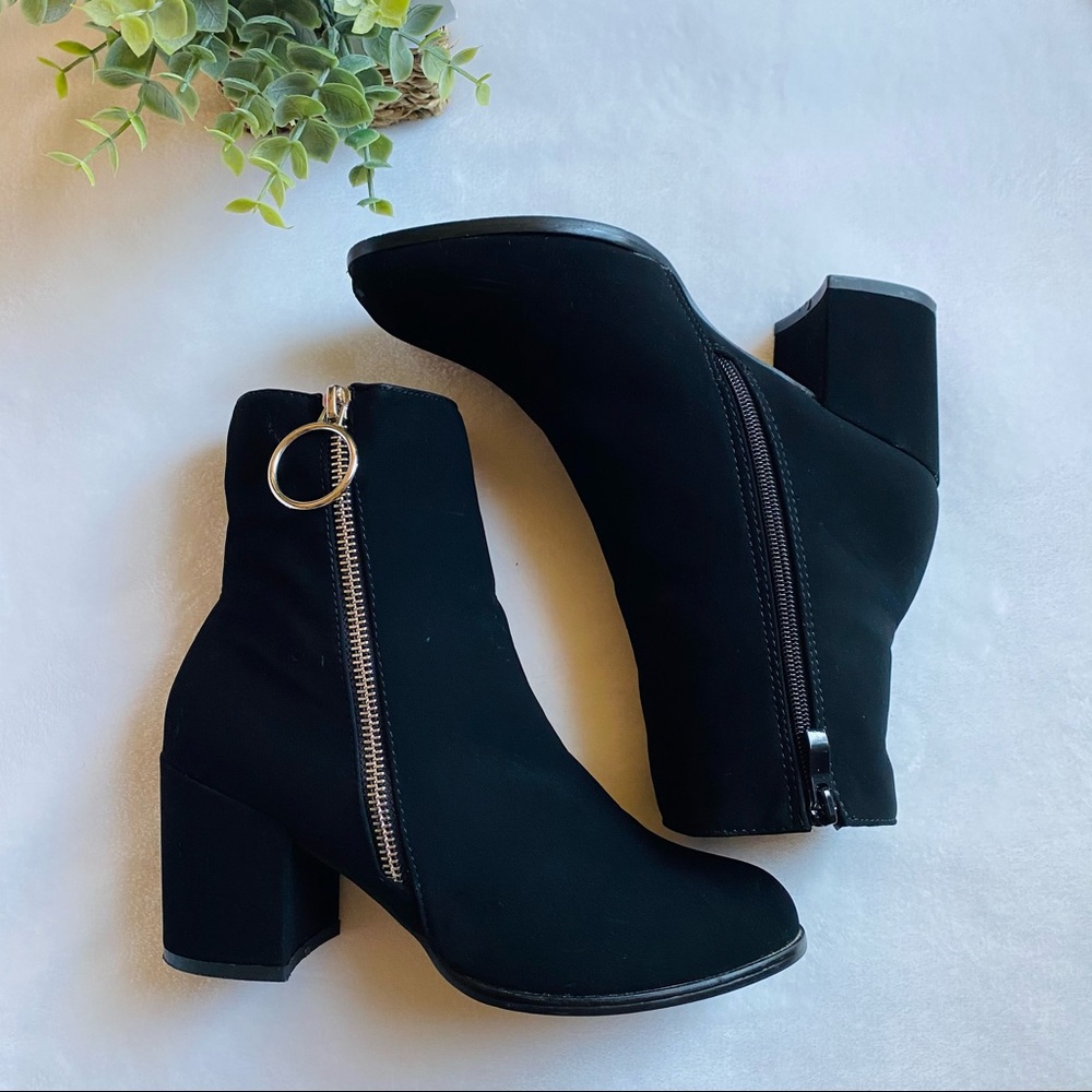 Black Ankle Boots with Silver Ring Zipper
